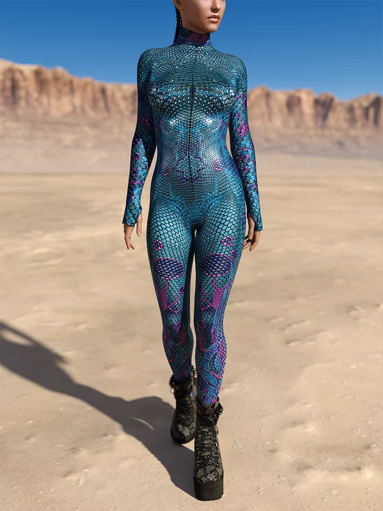 Snake Costume Women's Jumpsuit Unique Animal Festival Bodysuit Halloween Rave Outfit Cosplay Zentai Suit Party Masquerade Tights