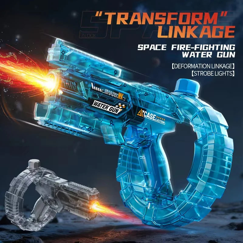 2026Space Electric Water Gun Energy Ring Burst Transformation LED Lights Large Capacity Full Auto Continuous Fire Squirt Gun Toy