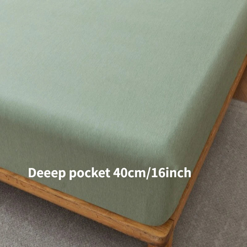 Summer Bamboo Fiber Cooling Fitted Sheet Soft Breathable Mattress Cover 360° Elastic Anti-slip Bed Protector Queen King Size