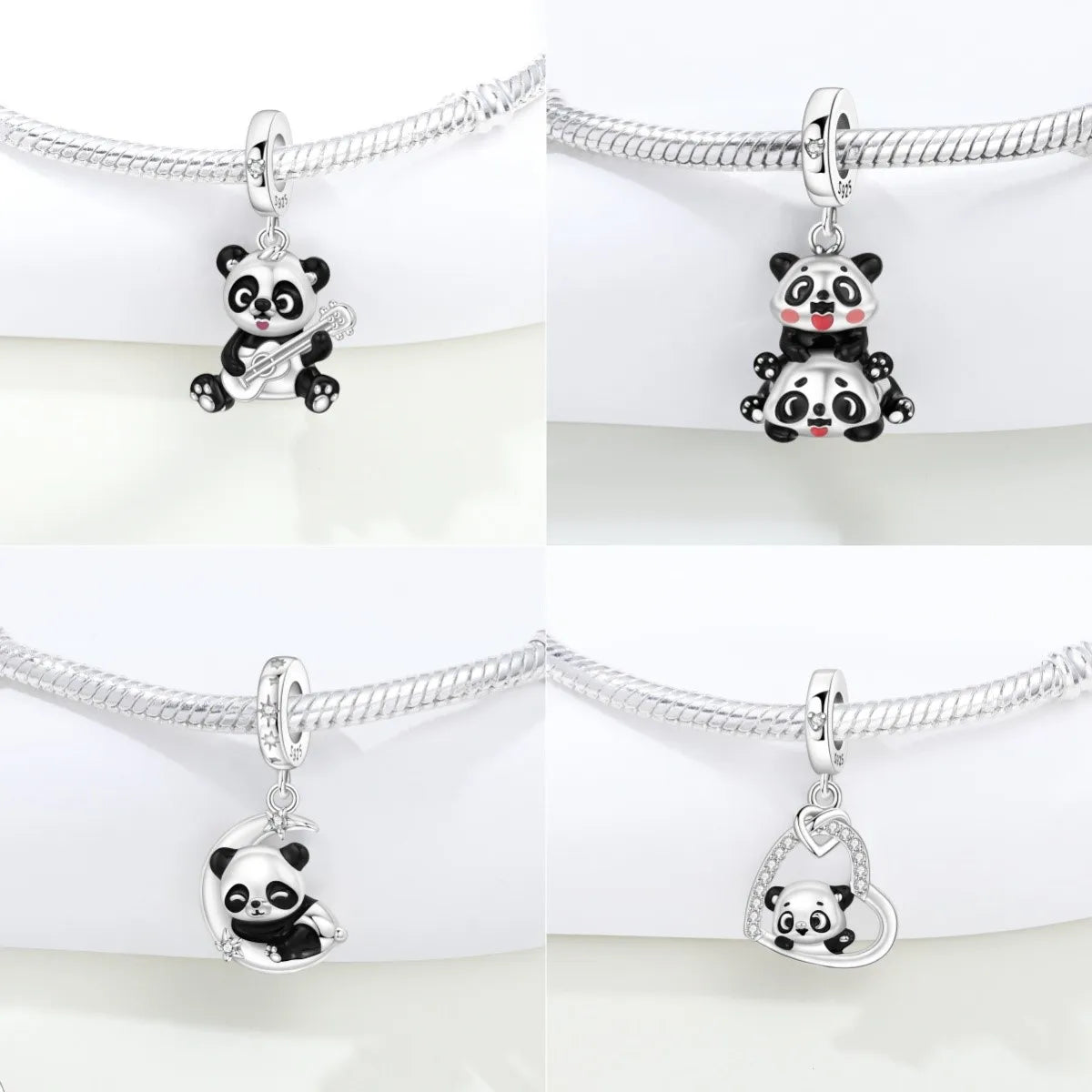 MISEFF Original S925 Sterling Silver Charm Adorable Animal Cute Panda Bead Pendant Charm Fit Bracelet DIY Jewelry Making Gifts