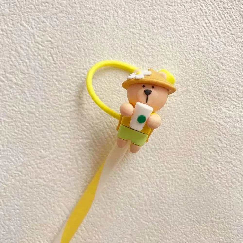 1pc Cute Bear Silicone Straw Cover Dust Plug for 7-8mm Straw Cups Tumblers Drink Lid Cap Creative Straw Toppers Cup Accessories