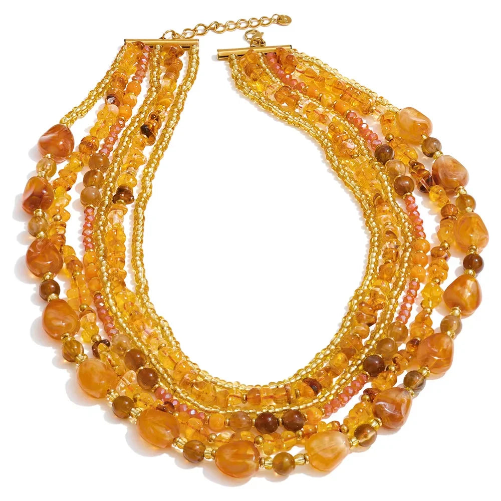 Yhpup 7 Color Fashion Beads Layered Statement Necklace 2025 Tarnish Resistant Charm Resin Trend Jewelry Christmas Gift for Women
