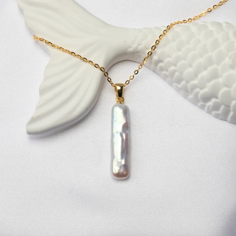 Natural Aurora Bright White Small Silver Bar Baroque Pearl S925 Sterling Silver Pendant Necklace Light Luxury Fashion Jewelry