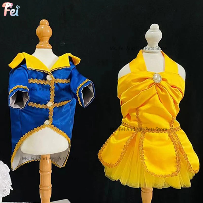 Beauty and Beast Themed Dog Couple Costume | Halloween Prince Princess Dog Outfit for Large Dogs, Cats, Custom Pet Clothes