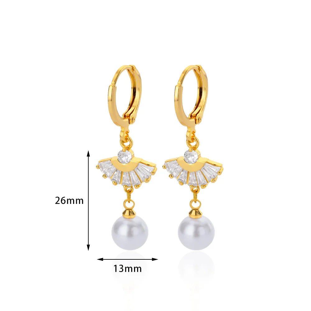 Zircon Natural Pearl Earrings For Women Gold Plated Stainless Steel Geometric Hoop Pearl Earring Wedding Bridesmaid Jewelry Gift
