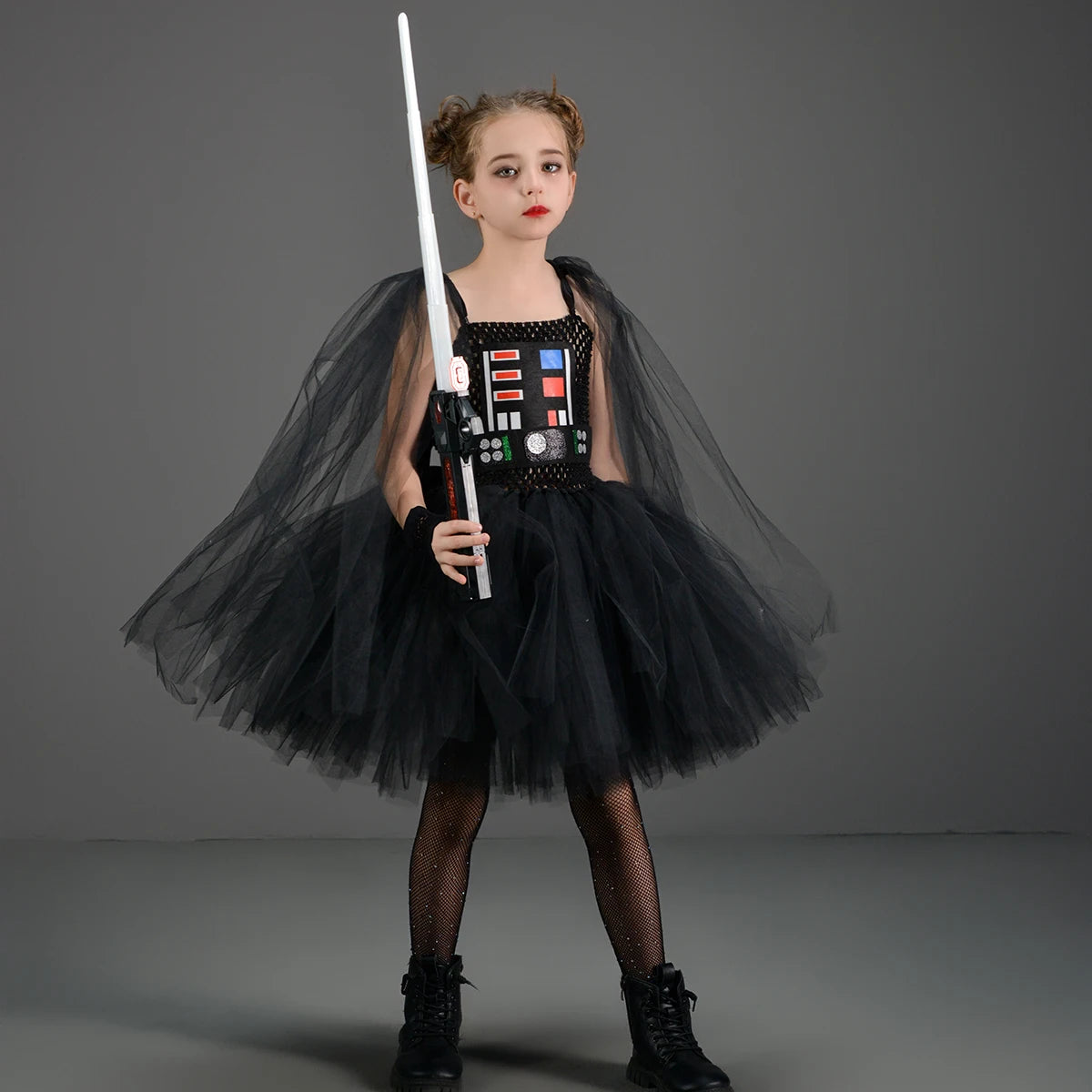Girls Dark Star Villain Tutu Costume Dress Children Halloween Vader Outfit Kids Fancy Carnival Party Dress up Cosplay Clothes