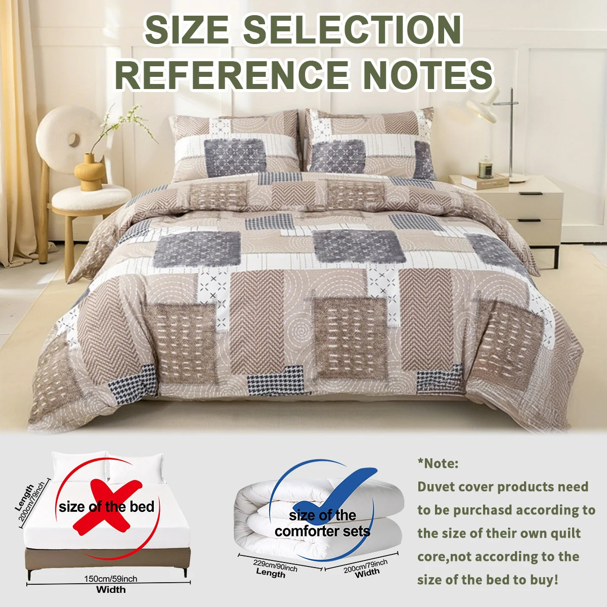 3pcs Chic Patchwork Design Pattern Print Duvet Cover Set, Soft Skin-Friendly Bedding Set Includes 1 Duvet Cover And 2 Pillowcase