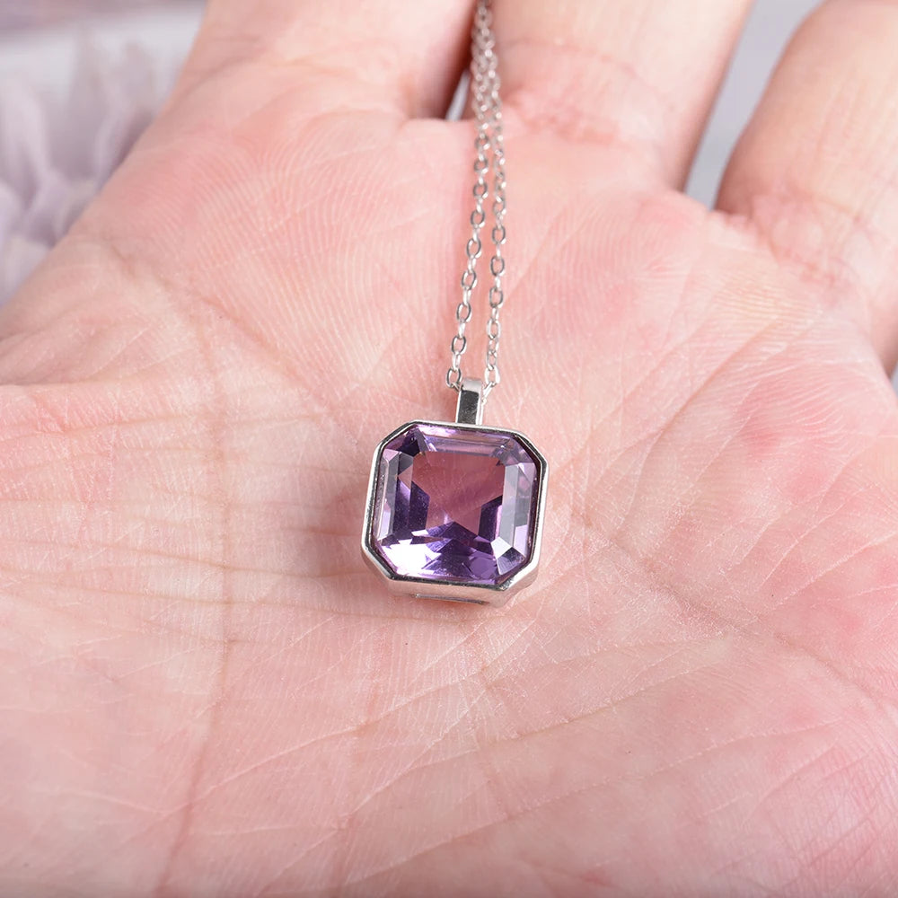 ITSMOS Amethyst Emerald Cut Pendant Necklaces s925 sterling silver Diamond Natural Crystal Necklace Vintage for Women Jewelry
