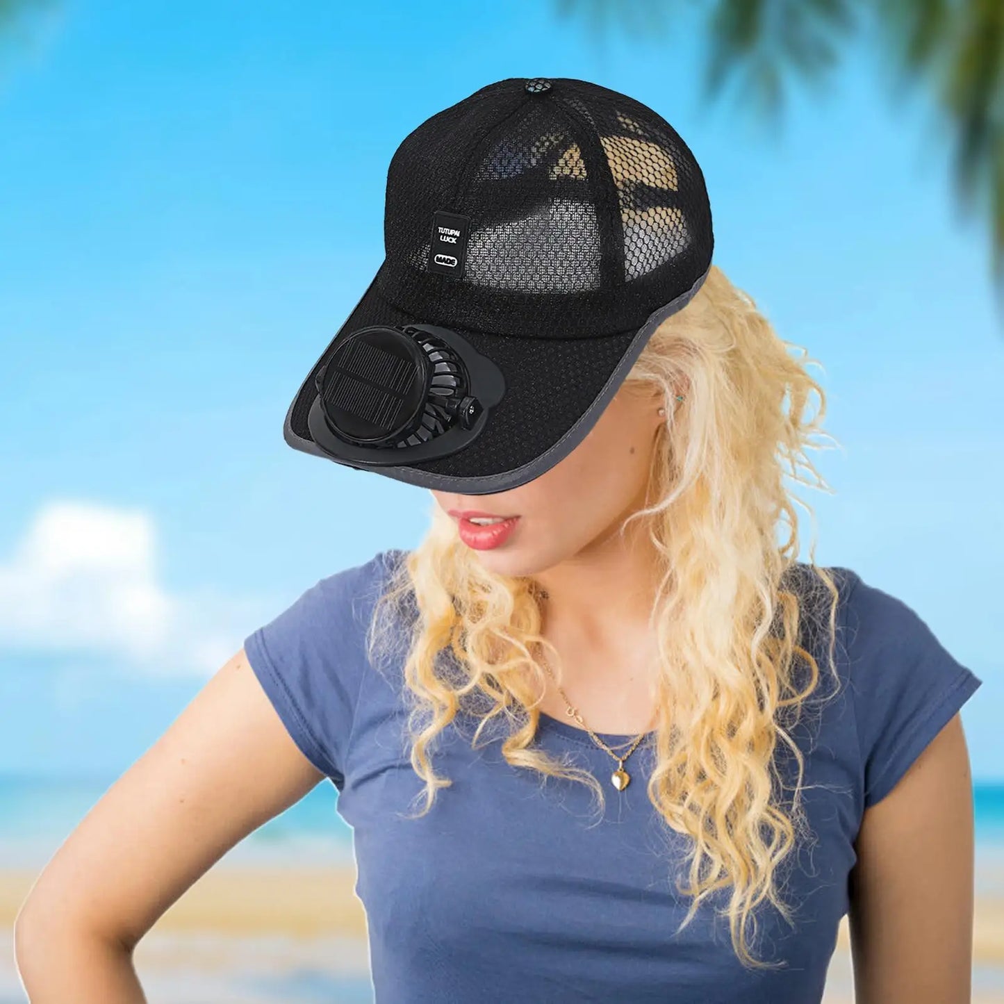 Solar Powered Cap with Fan Summer Breathable Mesh Sun Protection Outdoor Baseball Hat for Men USB Rechargeable Cooling Headwear