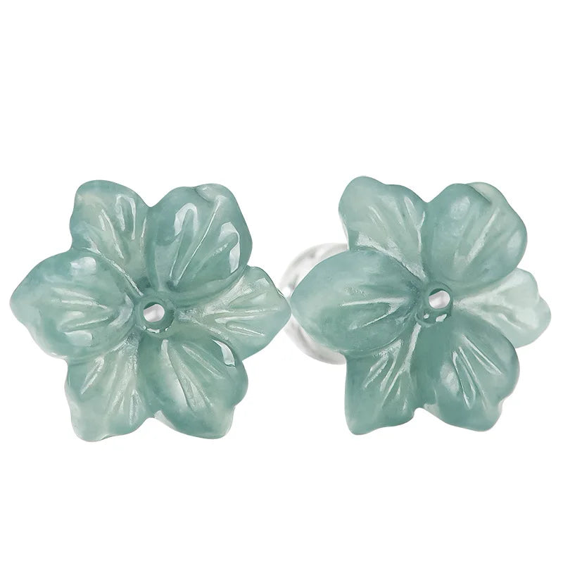 Natural A-grade Jade Blue Plum Blossom Earrings Ice Seed Jadeite Petals S925 Silver Inlaid Ancient Style Women's Gifts Jewelry