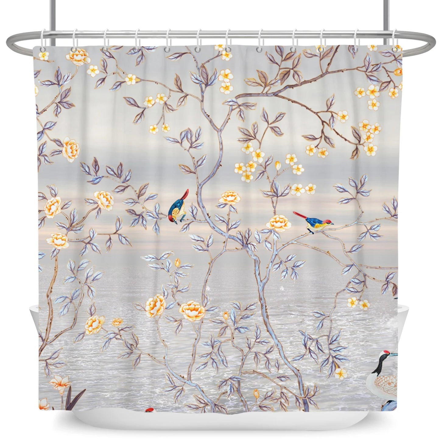 Tropical Greenery Leaf Shower Curtain Tulip Bathroom Curtain Romantic Refreshing Curtain Polyester Waterproof Bathroom Shower