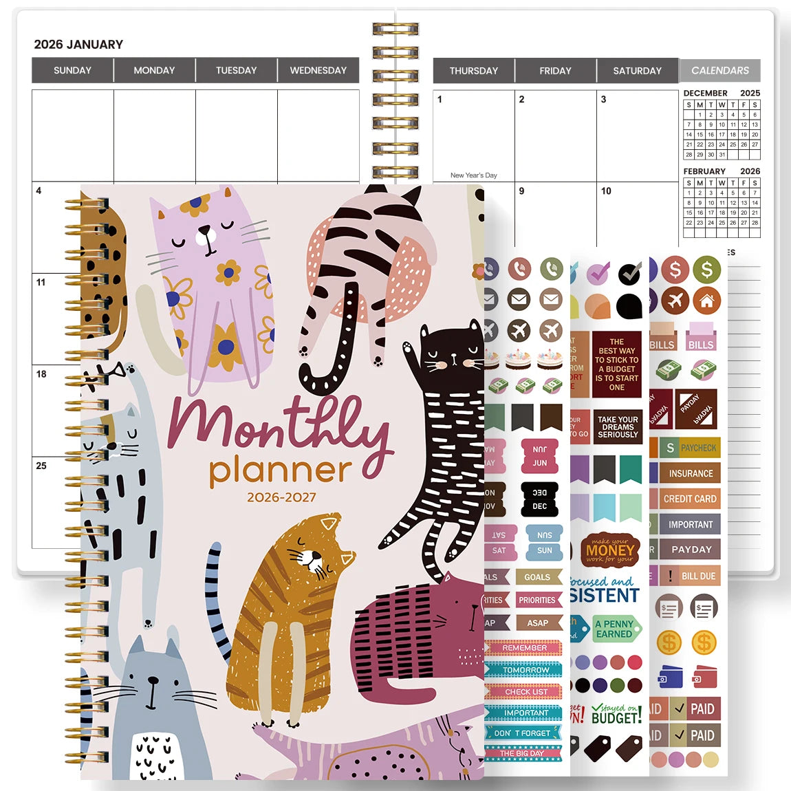 A5 2026-2027 Academic Planner Weekly Monthly Organizer, Jan 2026 to Dec 2027, School Student Teacher Spiral Notebook Calendar