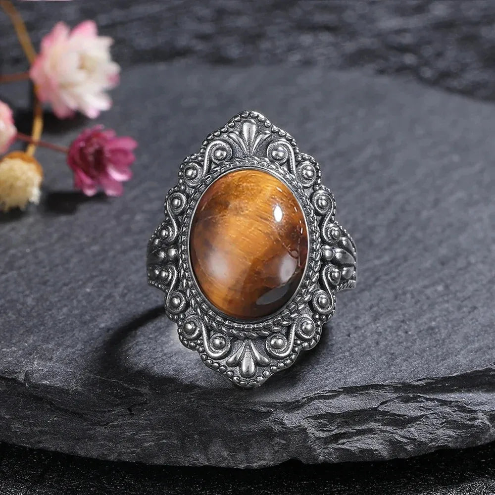 S925 Silver Ring Oval Natural Black Onyx Rings Finger Ring Retro Black Labradorite Fine Jewelry Party For Women Men