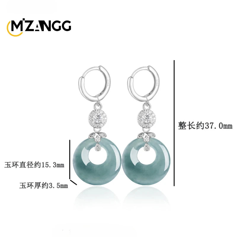 Natural A-Grade Blue Water Jadeite Hoop Earrings - S925 Sterling Silver Fashion Women's Jewelry, Worthy Elegant Accessories Gift