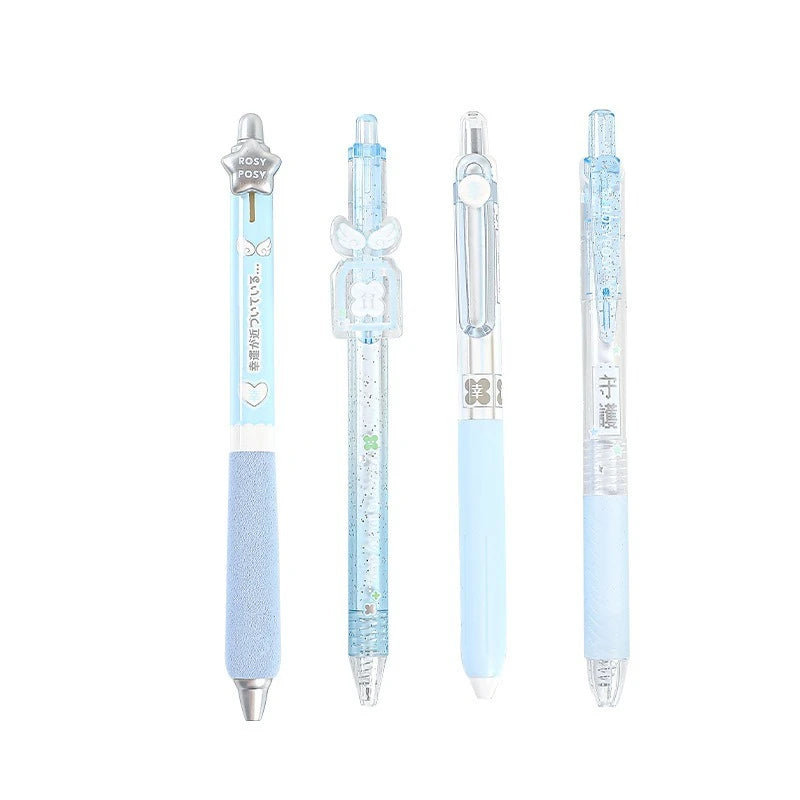 4pcs Good Luck Gel Pens Set Sweety Japanese Style 0.5mm Ballpoint Black Ink for Writing Student Back to School Kids Gift