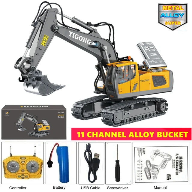 4WD Remote Control Excavator 4x4 Alloy Dump Truck Bulldozer Radio Model RC Car Construction Vehicle Toy Children Kids Gifts