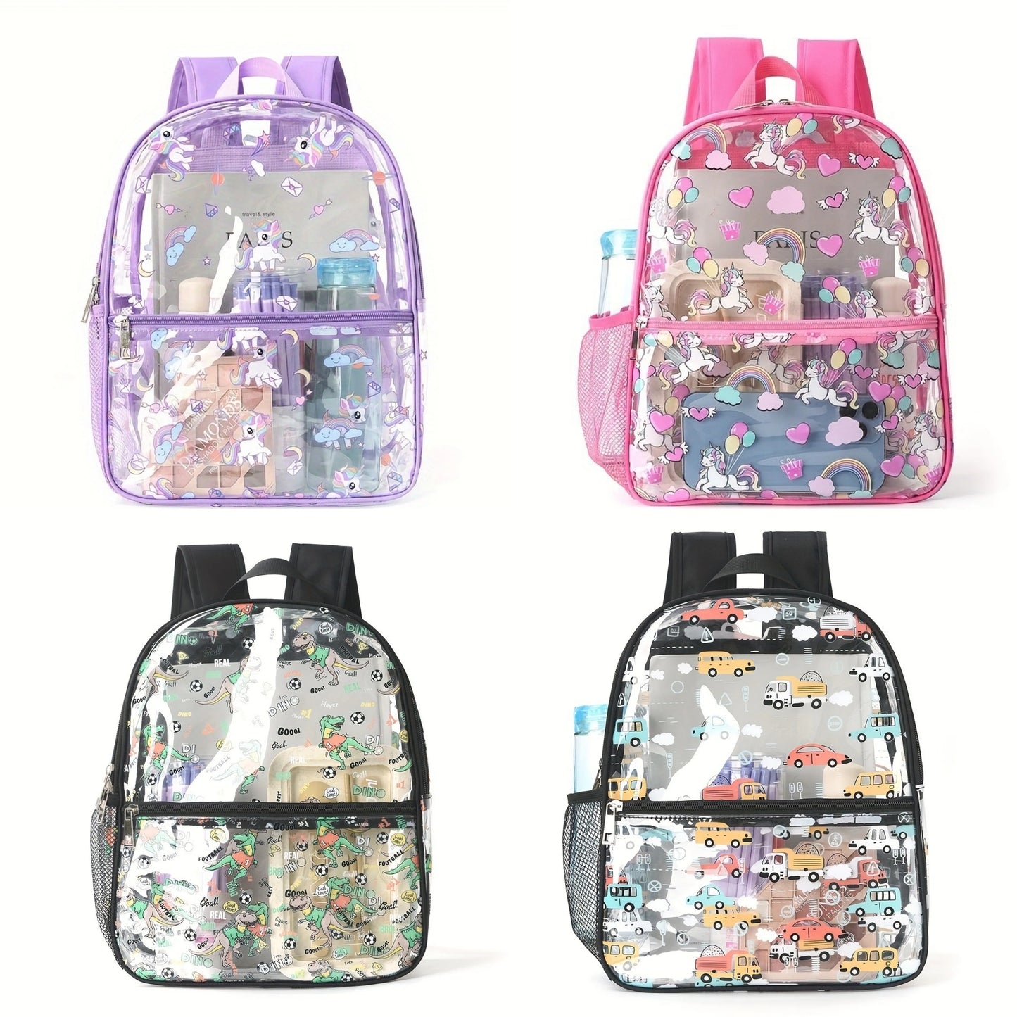 Cross-border hot-selling printed transparent backpack waterproof pvc storage bag student schoolbag large-capacity transparent ba
