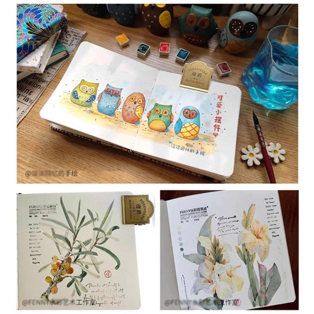 POTENTATE 100% Cotton Square Watercolor Book 300g Organ Book Watercolor Journal Drawing Book Hand Notebook Sketch Pad Book