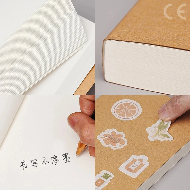 DIY Cover Kraft Paper Notebook A5/B5 Size 100/200 Sheets Blank Journal Draft Book for Students Teachers School Office