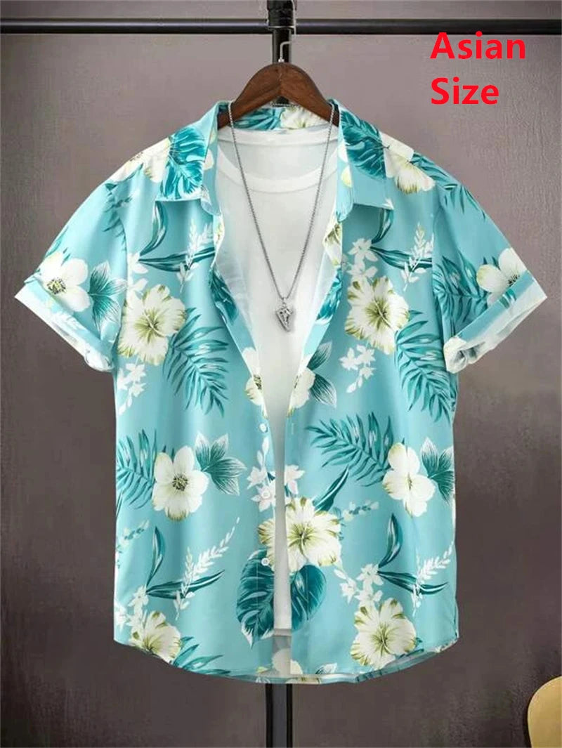 Summer Flower 3D Print Top Men's Summer Hawaii Beach Shirts Outdoor Party Men's Breathable Short Sleeve Street Social Apparel
