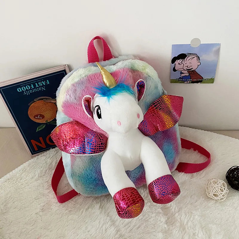 Unicorns Cartoon School Book Bag Backpacks Cute Fashion 3D Fur Backpacks For Girls Travel Backpack Children Schoolbag Kids Gift