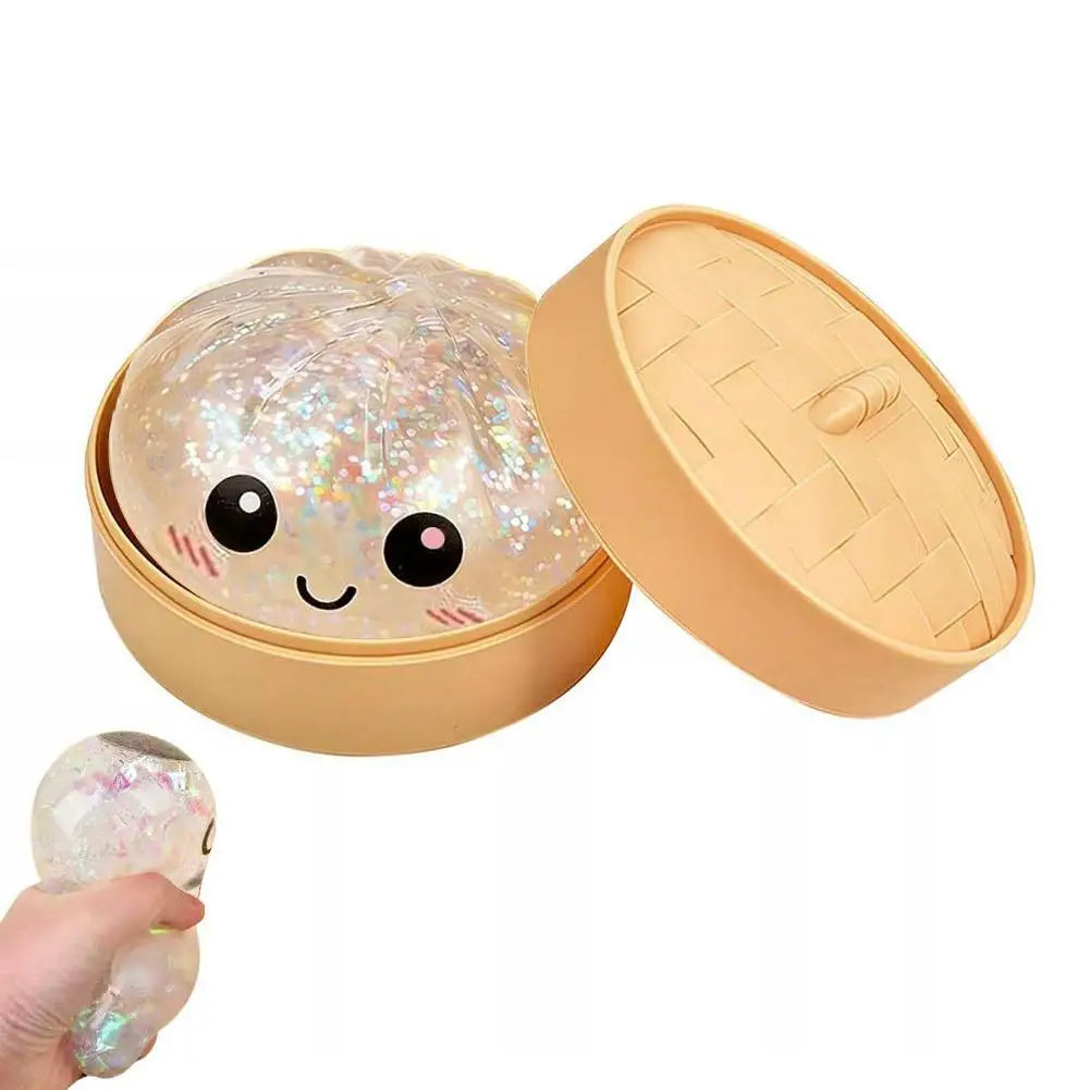 Colorful Dumpling Squishes Stress Balls Fidget Sensory Toys Simulation Food Squishies Bun with Steamer Squeeze Dough Ball Gifts