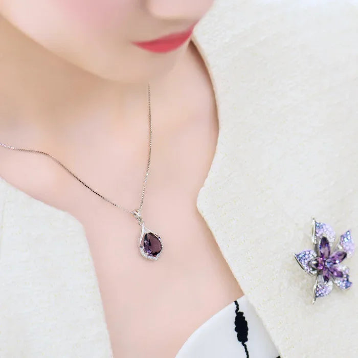 Natural Amethyst S925 Silver Necklace Female Pendants Clavicle Chain Accessories Peridot Gemstone Bizuteria Jewelry Pendants