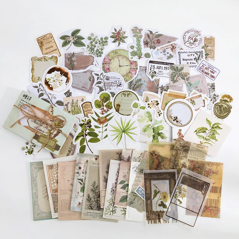 Yoofun 60pcs/pack Multi-Material Sticker Pack Vintage Mushroom Plants butterflies Stickers for Journal Scrapbooking Craft Making