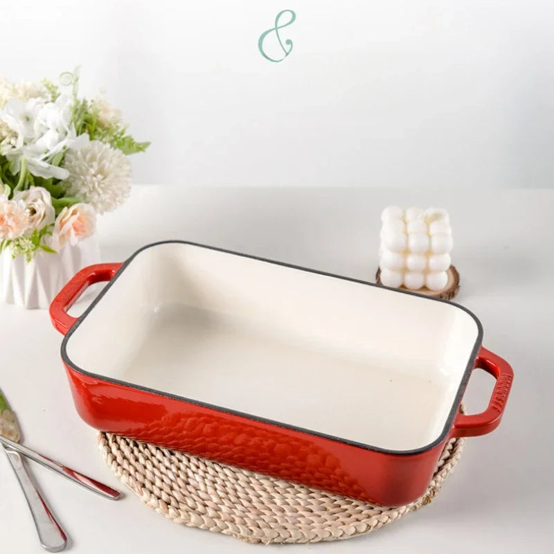 Multifunctional Double Ear Enamel Pan for Steak Frying Baking Western Food Oven Baked Meat And Fish Kitchenware