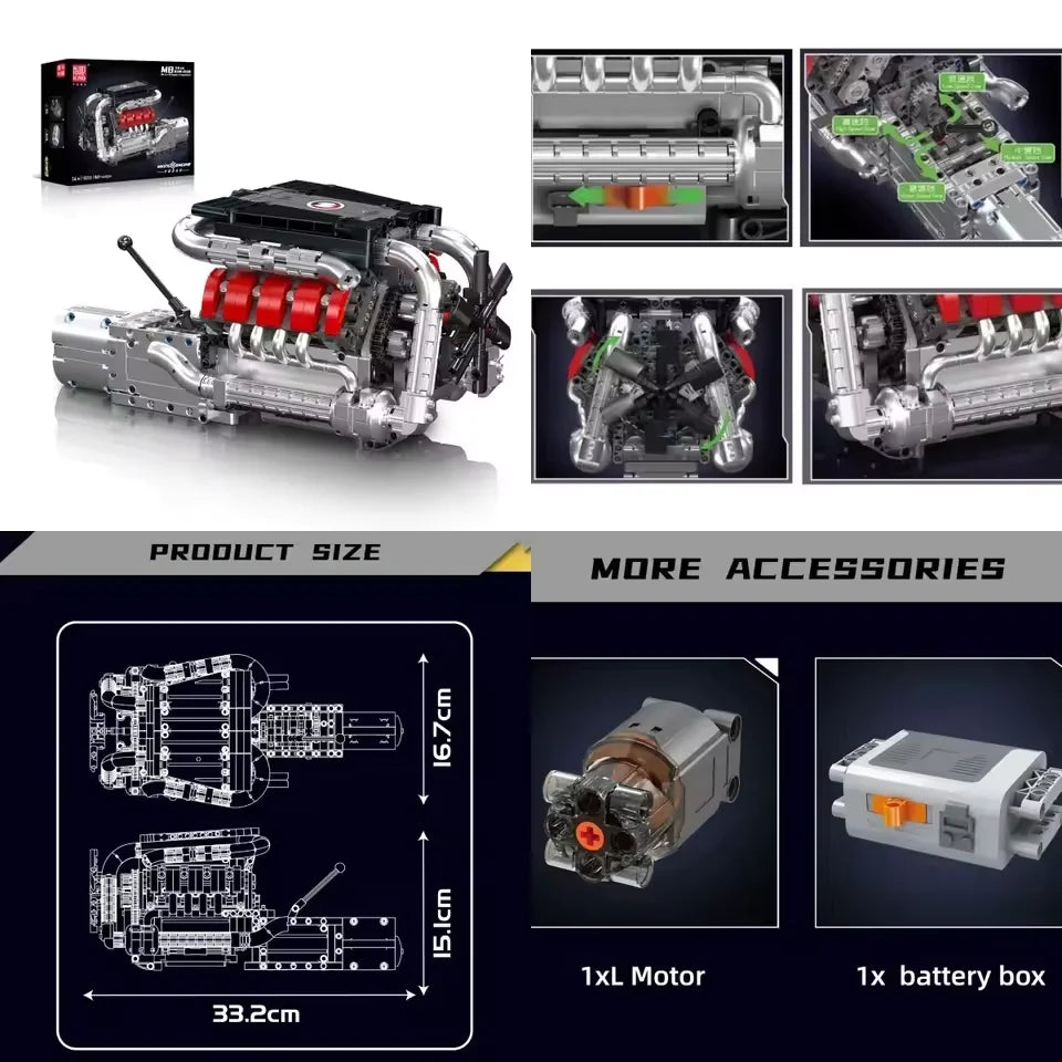 All Type Engine Model Building Kit V8 V12 Radial Aviotion Turbojet STEM Educational MOC Toy Suitable For Supercar Aircraft Model