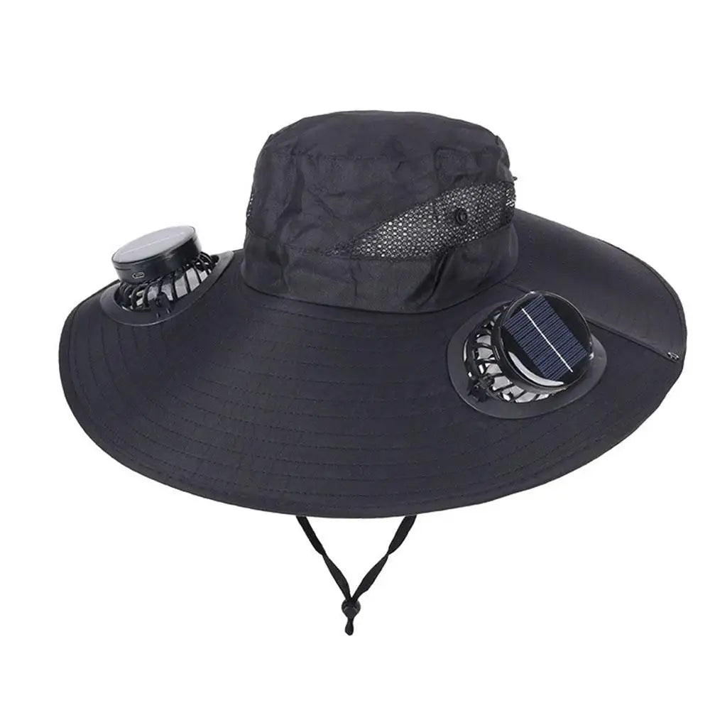 Solar Powered Cooling Hat with Dual Fans Built-in Sun Protection Wide Brim Baseball Cap Breathable Summer Hat for Fishing Hiking