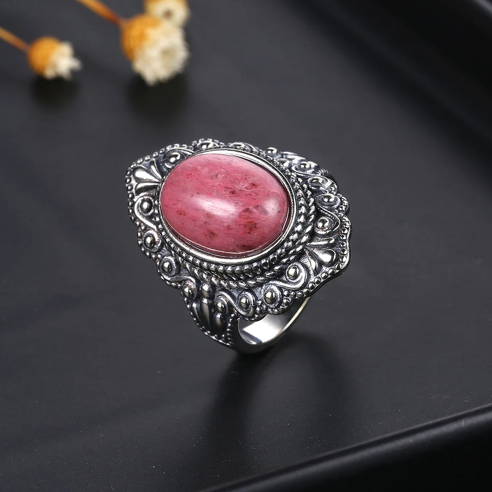 Oval Natural Labradorite Rings for Women Men S925 Silver Ring Finger Ring Retro Gemstone Rings Jewelry Party Gift