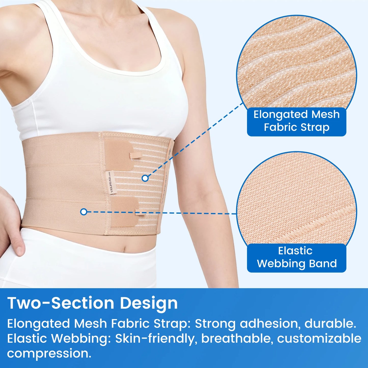 VELPEAU Rib Fracture Support Belt for Pulled Muscle Pain, Broken Rib and Sternum Injury, Unisex Chest Compression Support Belt
