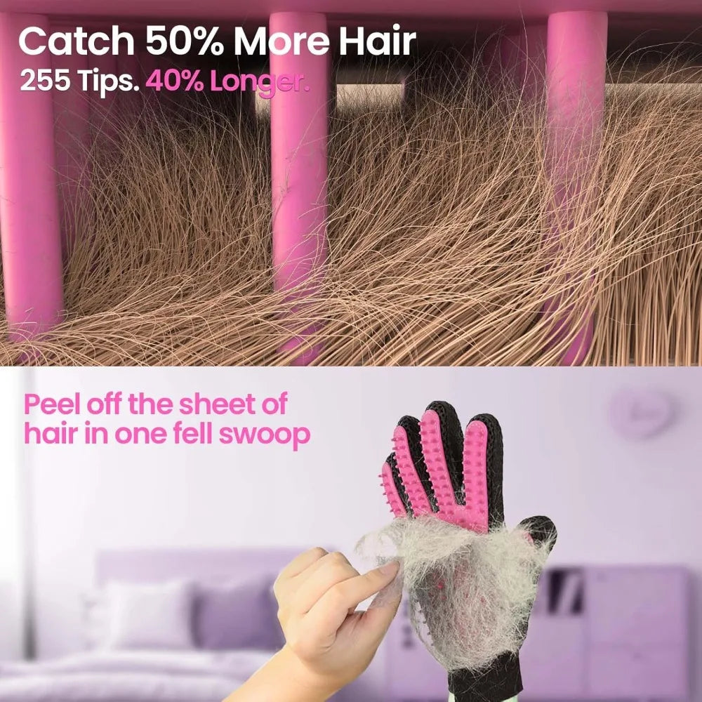 Silicone Pet Grooming Gloves – 255-Tip Hair Removal Mittens for Dogs & Cats, Works as Bath Brush, Pink