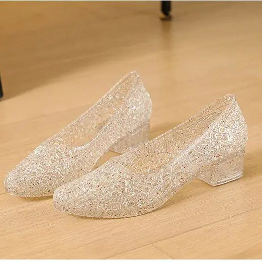 Crystal Glitter Sandals Women's Lightweight Jelly Shoes Thick Heels Anti-slip Soft Sole Summer Slip-on Shoes sandalias Mujer