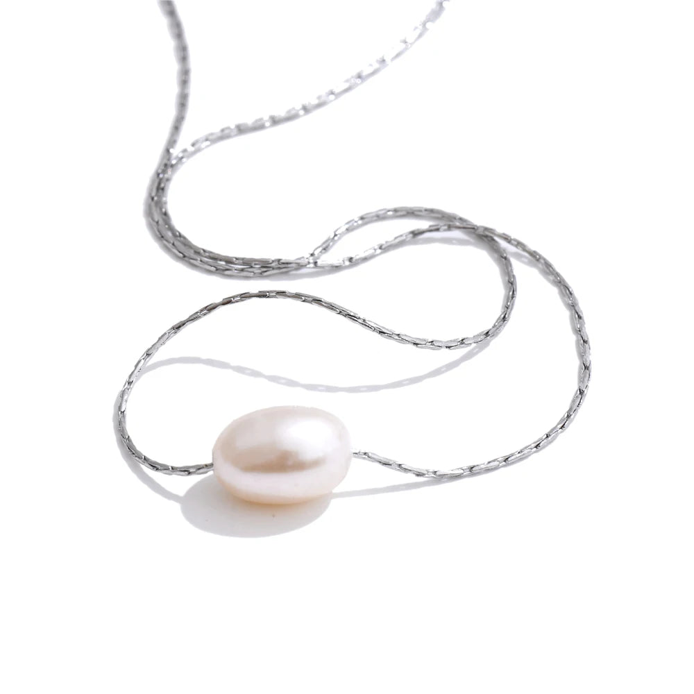 Yhpup Basic Style Jewelry Natural Freshwater Pearl Pendant Fashion Necklace Popular Stainless Steel Chic Waterproof Jewelry Gift