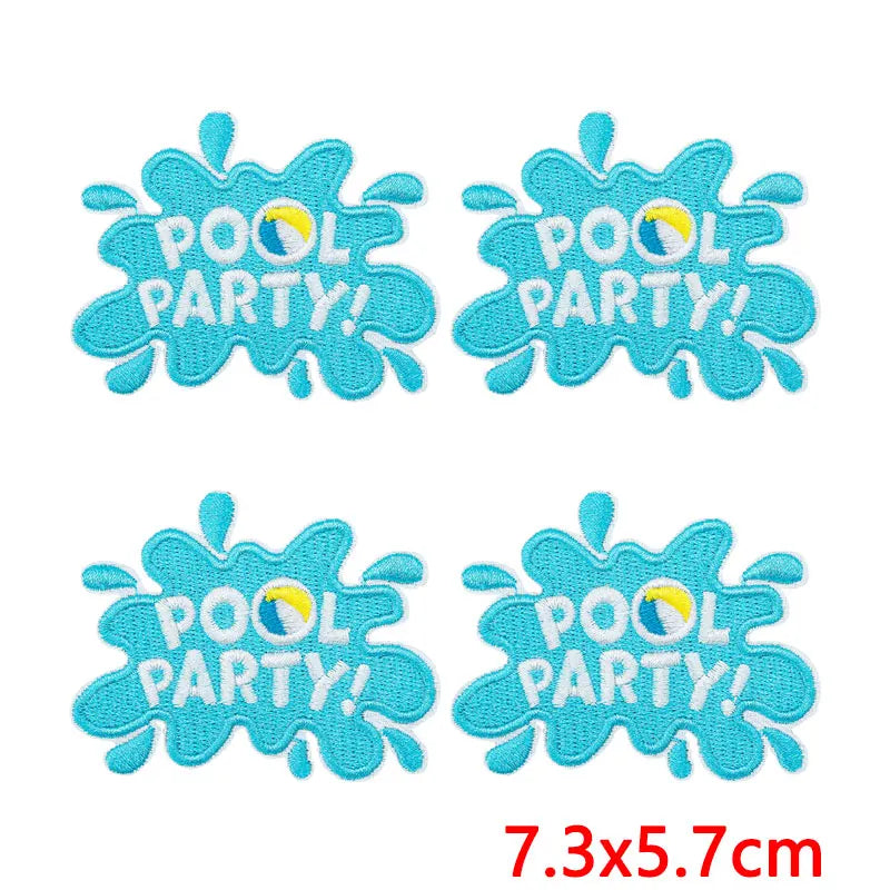 10Pcs/Lot Cool Summer Pool Iron On Patches For Clothing Beach Chair Colorful Kite Aloha Embroidery Patches Backpack Appliques
