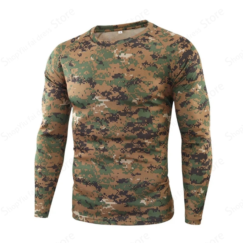 2025 Men's Camouflage 3D Printed Pattern Long Sleeve T-shirt Fashion Breathable Top Men's Outdoor Camouflage Top Men's Clothing