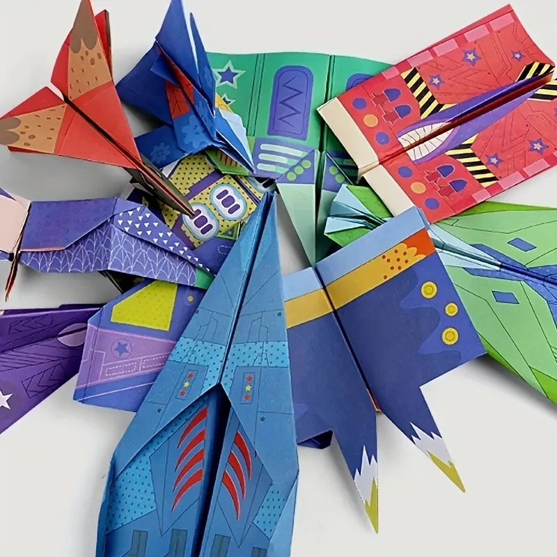 12 Styles 36 Sheets Colorful Origami Paper Airplane Toy Kit DIY 3D Paper Airplane Craft Toys for Kids Creative Handmade Gift