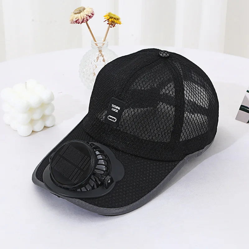 Solar Powered Cap with Fan Summer Breathable Mesh Sun Protection Outdoor Baseball Hat for Men USB Rechargeable Cooling Headwear