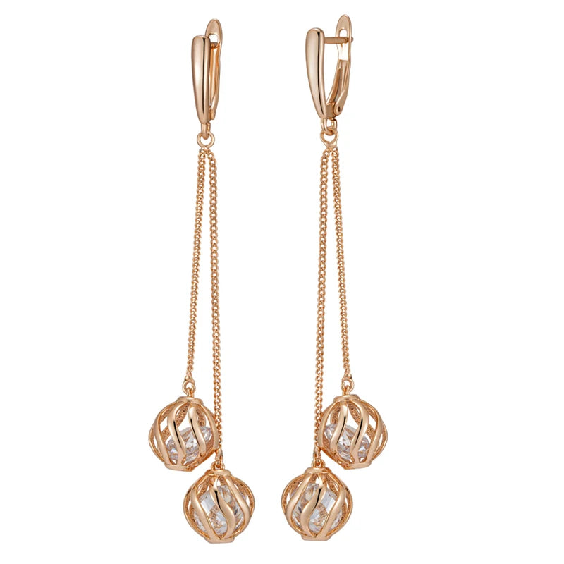 Kinel Hot Trend Long Tassel Dangle Earrings For Women Fashion 585 Rose Gold Color Natural Zircon Fine Daily Jewelry Crystal Gift