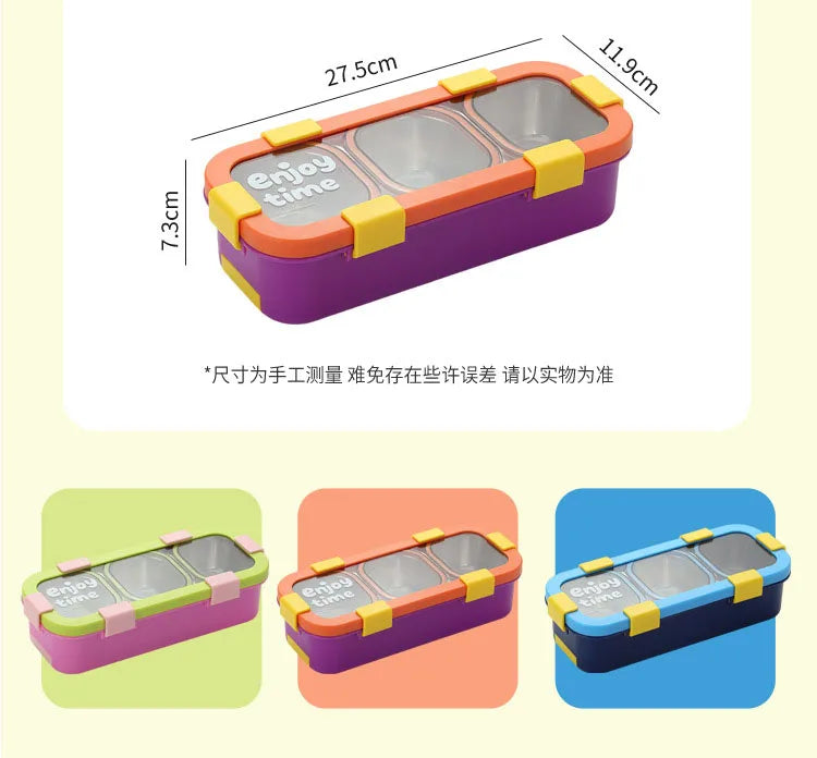 Students 3 Grids Leakproof Picnic Tiffin Food Container Stainless Steel Vacuum Insulated Thermos Bento Lunch Box for School