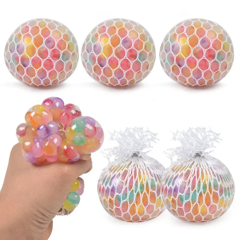 Rainbow Sensory Stress Relief Ball Squishy 3D Fidget Toys for Adults Kids Anti-Anxiety Silent Non-Toxic Toy for Office Classroom