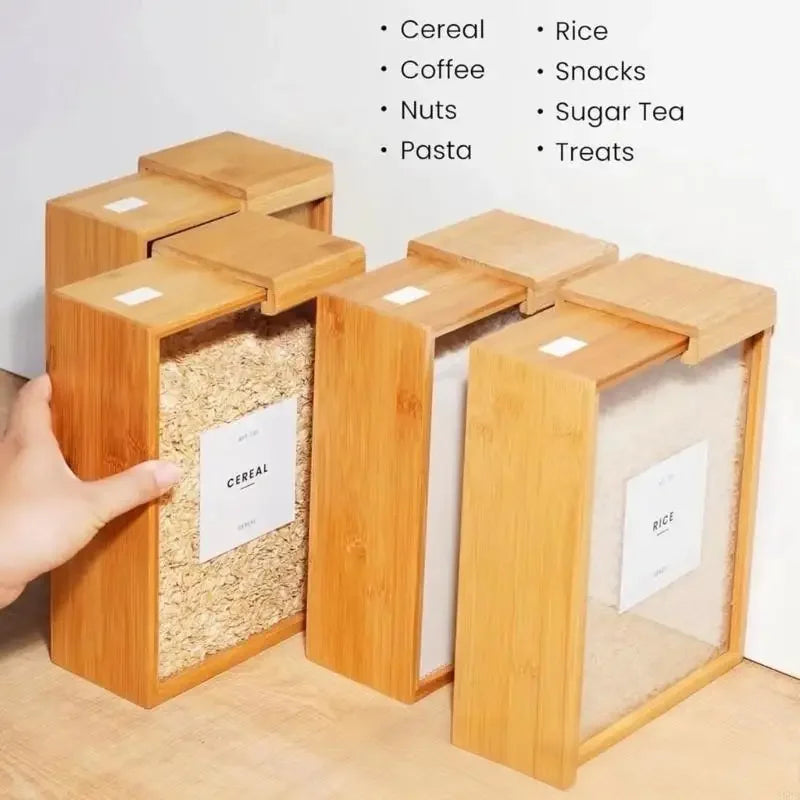 Sturdy Bamboo Kitchen Storage Container Cereal Grain Organizer