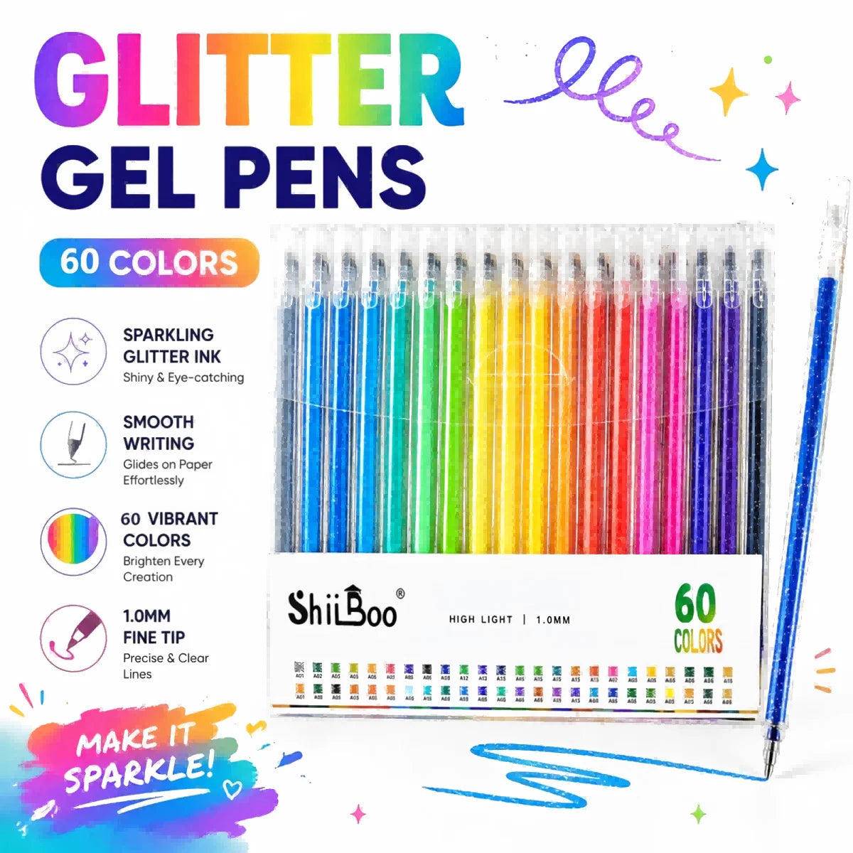 Glitter Gel Pens – 1.0mm Metallic Pens for Cardstock & Coloring, 8–60 Colors