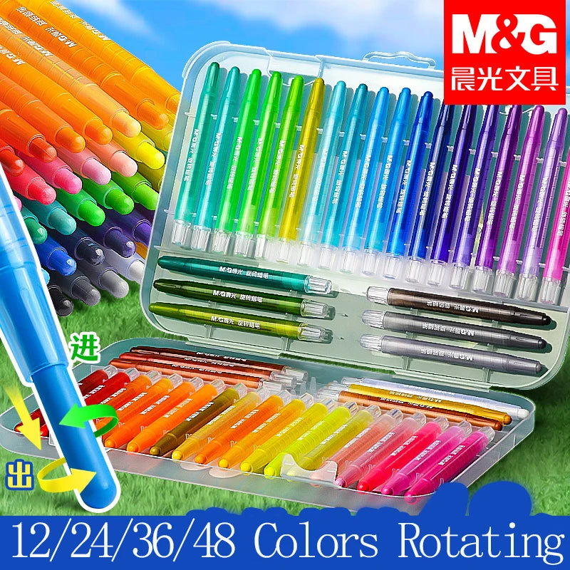 M&G Swivel Crayons in PP Box 12/24/36/48 Colors Set Suitable for Students' Drawings