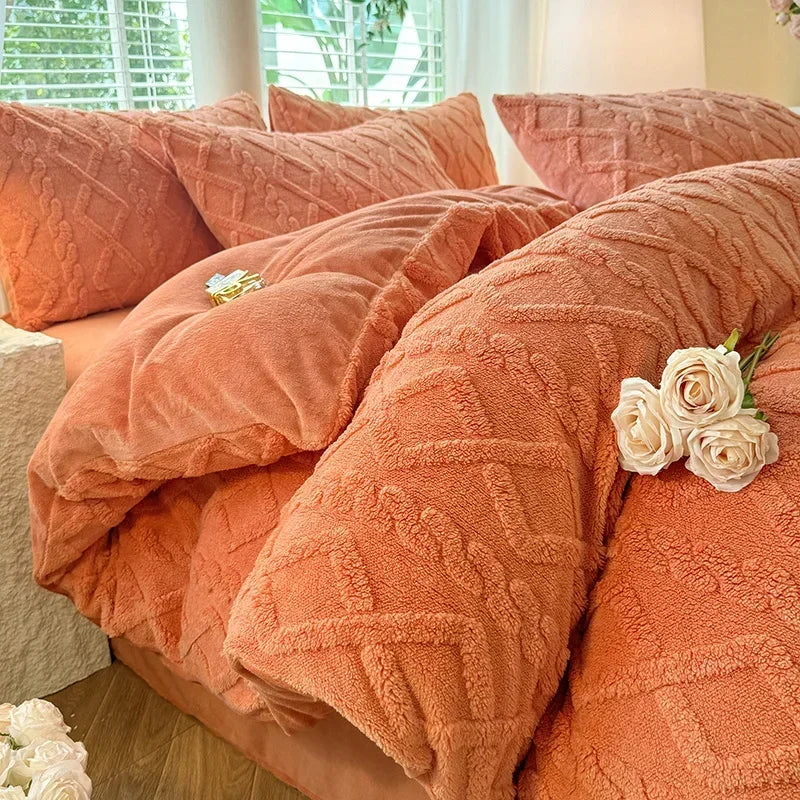 Tafuru Milk Fleece Single Quilt Set Autumn/winter Thickened Warm Solid Color Duvet Cover 200x230 220x240 Bedding for Double Use