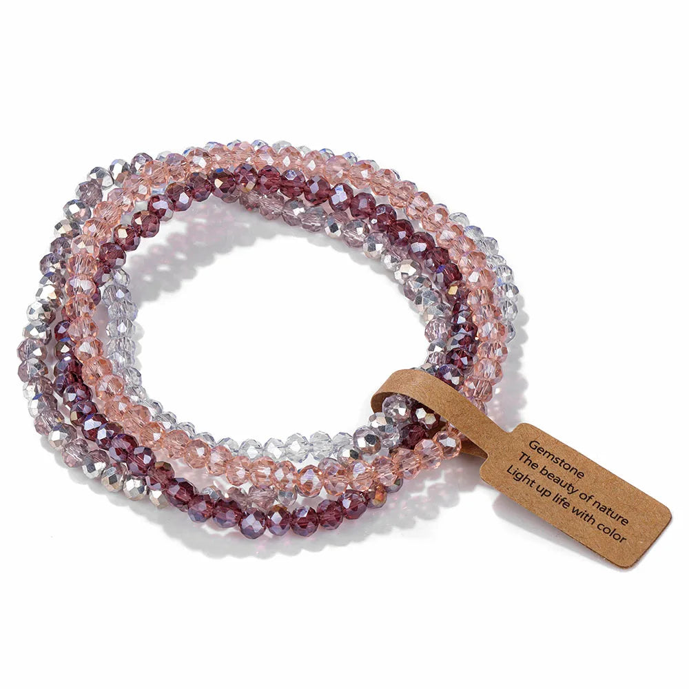 4Pcs/Set Crystal Bracelets For Women Girls Natural Stone Beads Bracelets Grey pink White blue series Crystal Fashion Jewelry