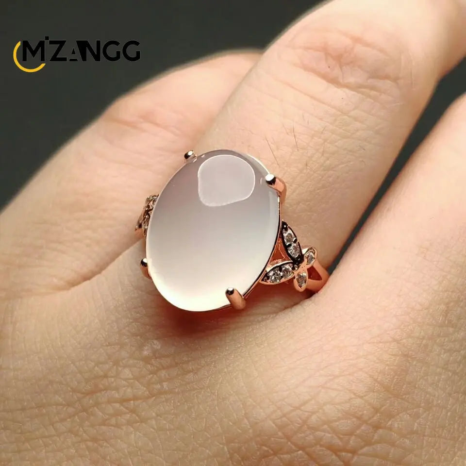 S925 Silver Inlaid Agate Ring Opening Adjustable Natural Green Chalcedony Hand-carved Ring Fashion Boutique Jewelry Women Ring