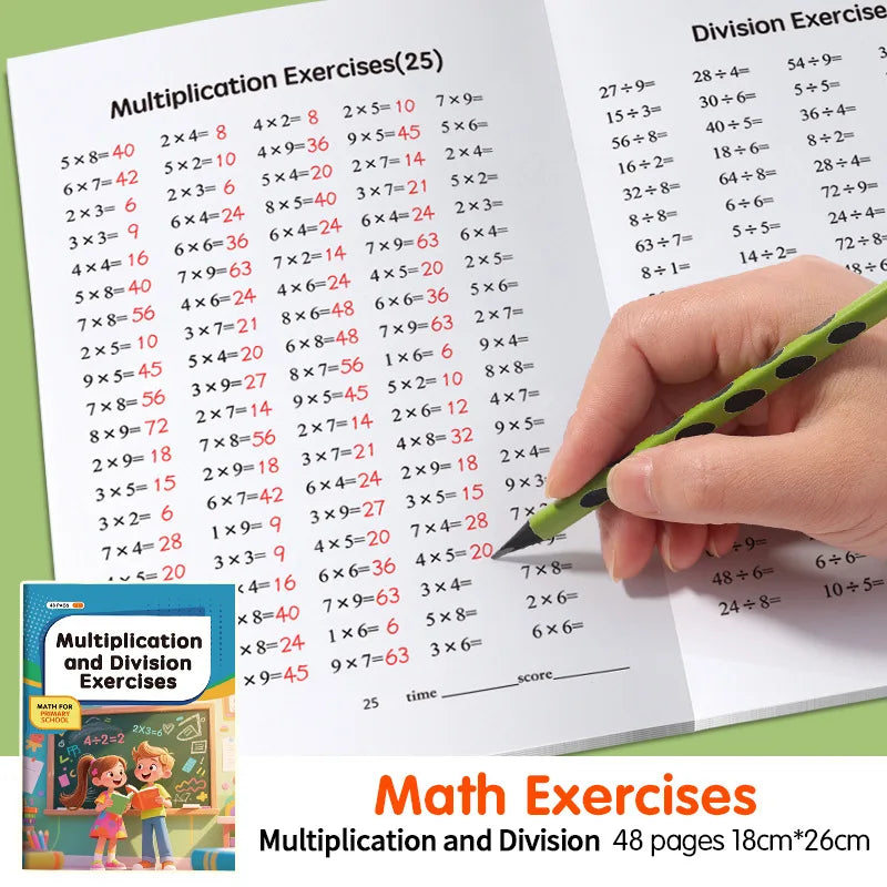 Multiplication and division workbook, math practice book, improve calculation skills, educational tool for brain development